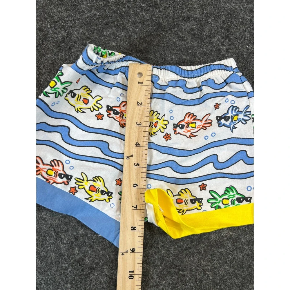 Vintage 90s Little by Little Baby Shorts 12 Months Cotton Fish Sunglasses Surf